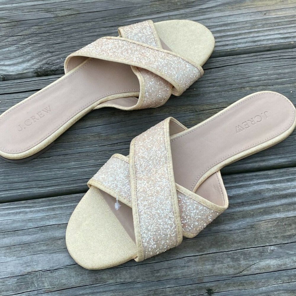 J. Crew Women Sandal Flat Shoes Sparkling man made Upper Gold Tone Size 10 - Picture 7 of 12